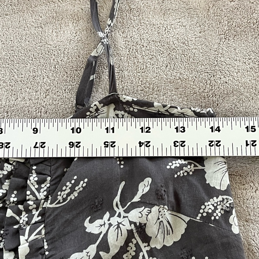 GAP Gray White Floral Pleated Ruffle Trim Shift Dress Spaghetti Strap Hawaiian 4 - Picture 12 of 13